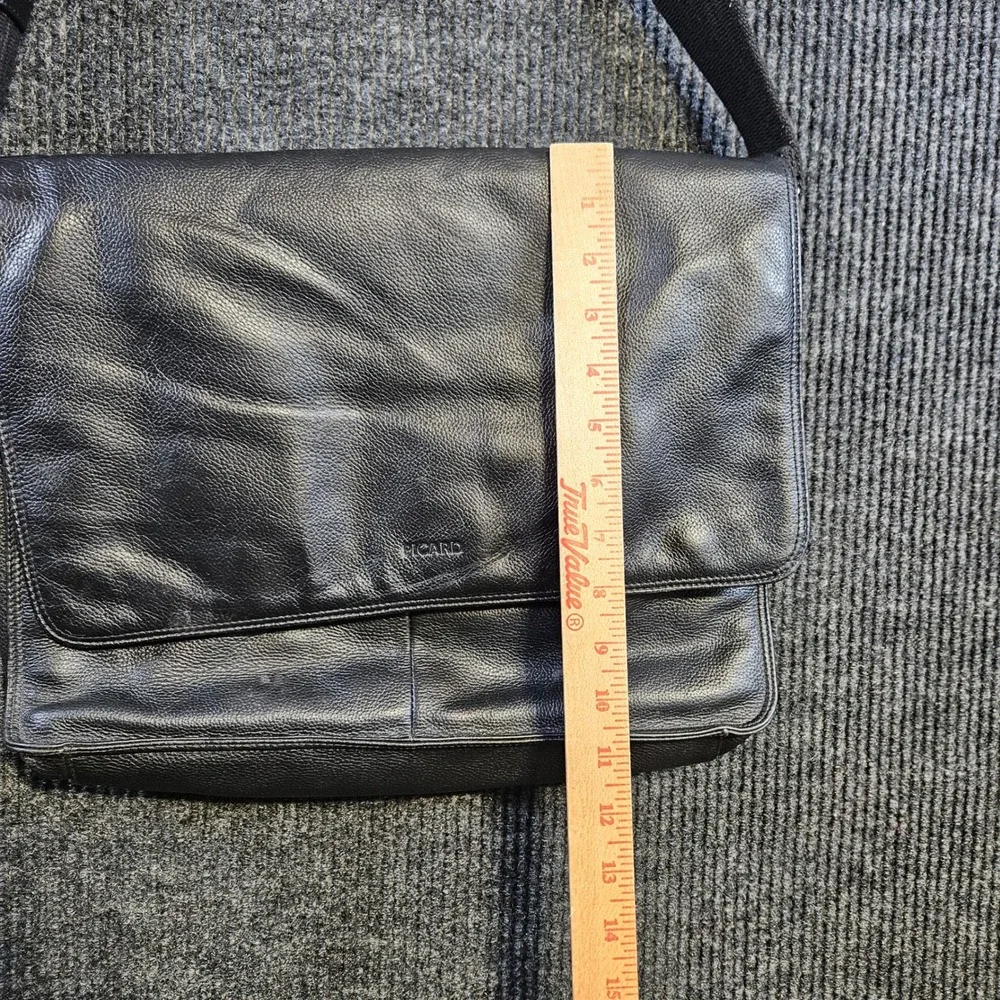 Picard Leder Mens Black Pebbled Leather Messenger Bag Crossbody Satchel Large